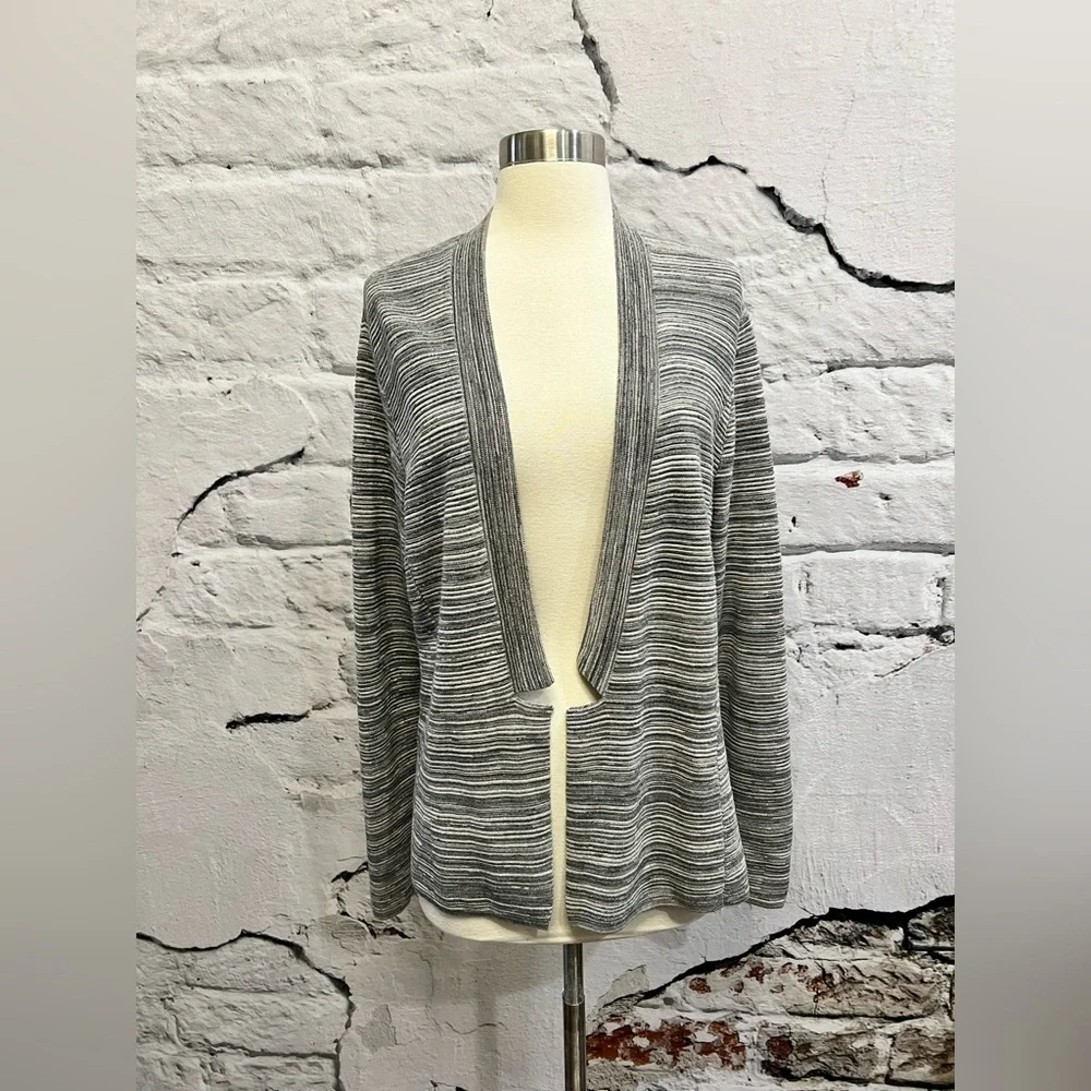Eileen Fisher Notch Collar Cardigan Maple Oat‎ Open Front Grey Classic Work - Picture 8 of 12
